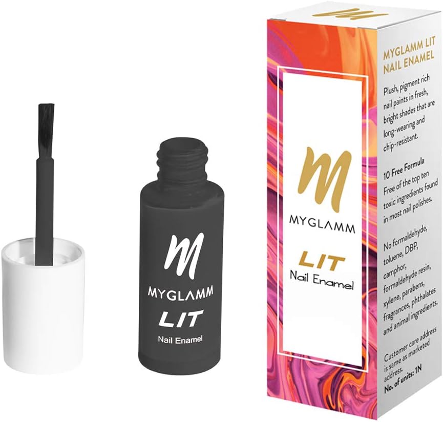 MyGlamm LIT Nail Enamel-Cheap Thrills (Black)-7ml | Nail Polish | Nail Paint | Long Lasting Nail Polish | Chip Resistant | Glossy Finish