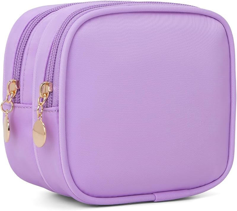 Necessaire de maquiagem XIAOLER em nylon com dois zíperes, lilás
