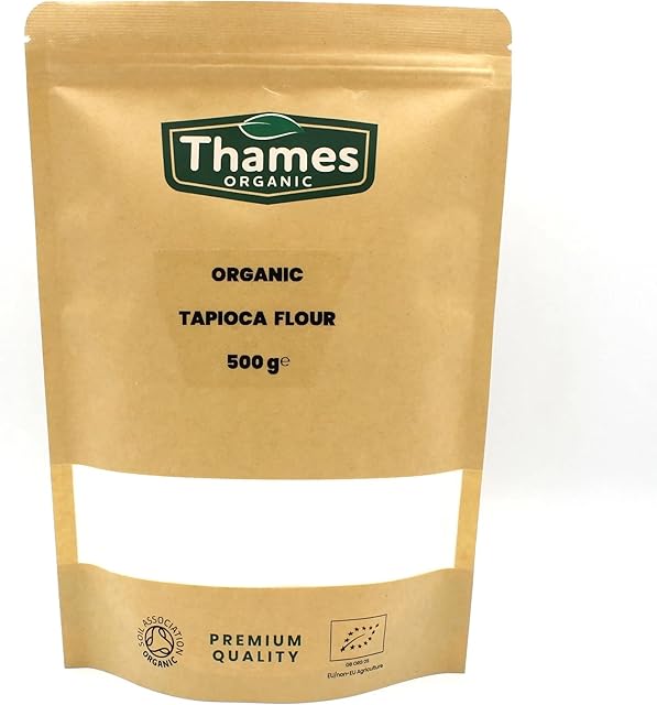 Organic Tapioca Flour - Non-GMO, Raw, Versatile, Vegan, Perfect for Baking and Thickening Sauces - Resealable Pouch for Freshness - Thames Organic 500g