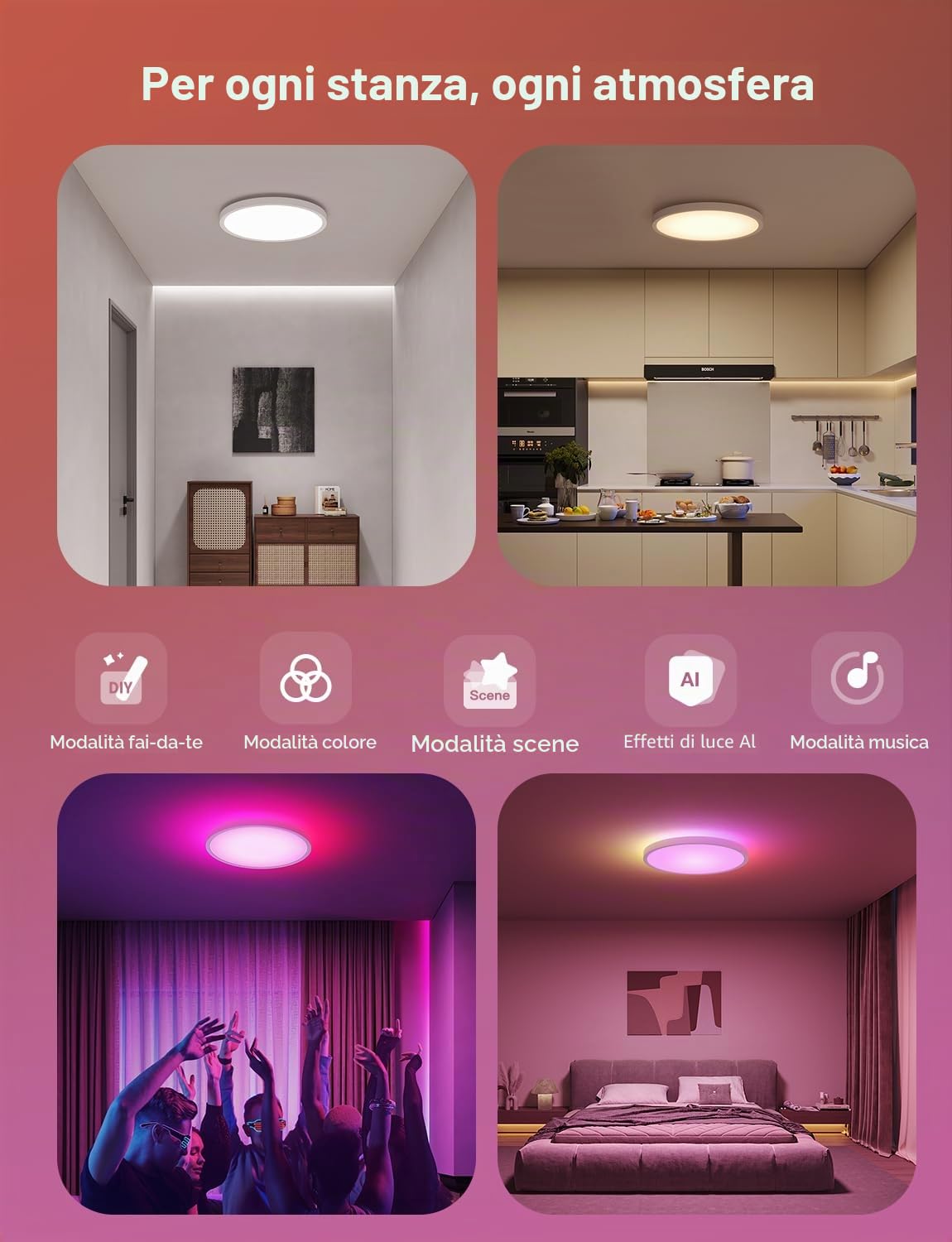 Govee RGBIC Smart - Set di 2 plafoniere LED intelligenti dimmerabili 24 W Ø 30 cm con 16 milioni di colori fai da te, compatibile con Alexa e Google Assistant per camera da letto