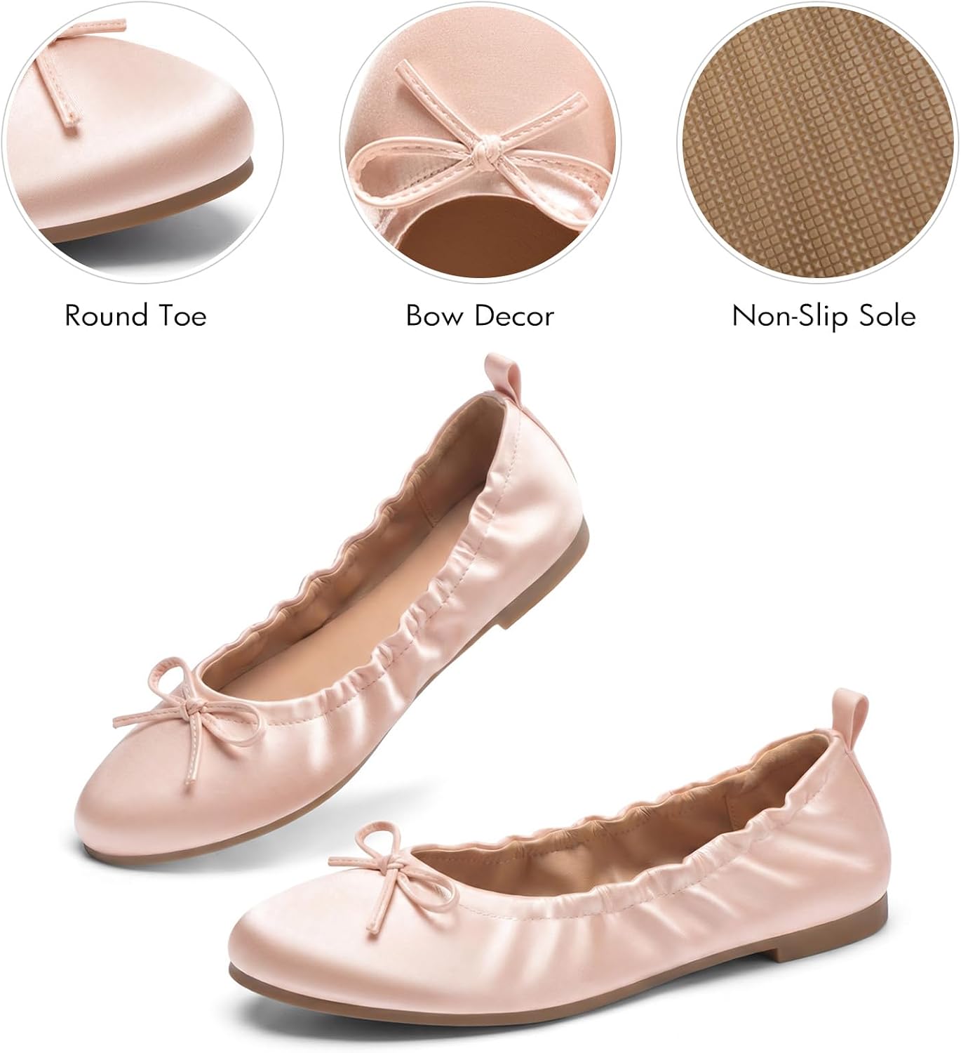 Coutgo Women's Ballet Flats, Bow Round Toe Slip On Dress Shoes Comfortable Flats for Work Casual