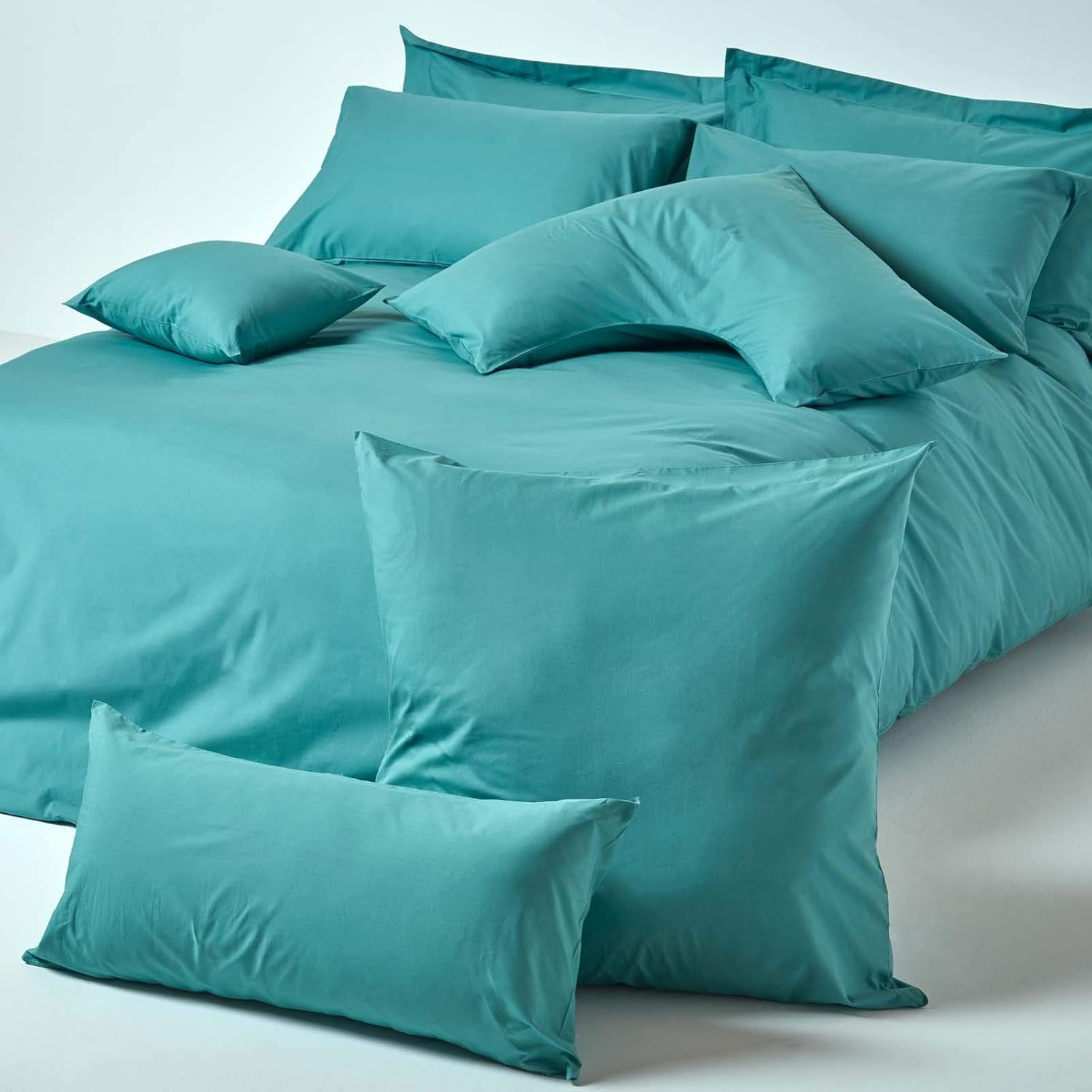 HOMESCAPES Teal Pure Egyptian Cotton Euro Size Pillowcase 40 x 40 cm 200 TC 400 Thread Count Percale Equivalent Pillow Case with Zip - Image 5
