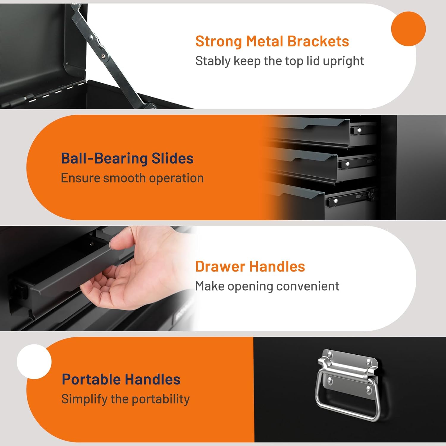 IRONMAX Portable Tool Box, 6 Drawers 24’’ Lockable Tool Storage Organizer Toolbox with Ball-Bearing Slides & Liner, Metal Tool Chest for Warehouse, Garage, Workshop, Household