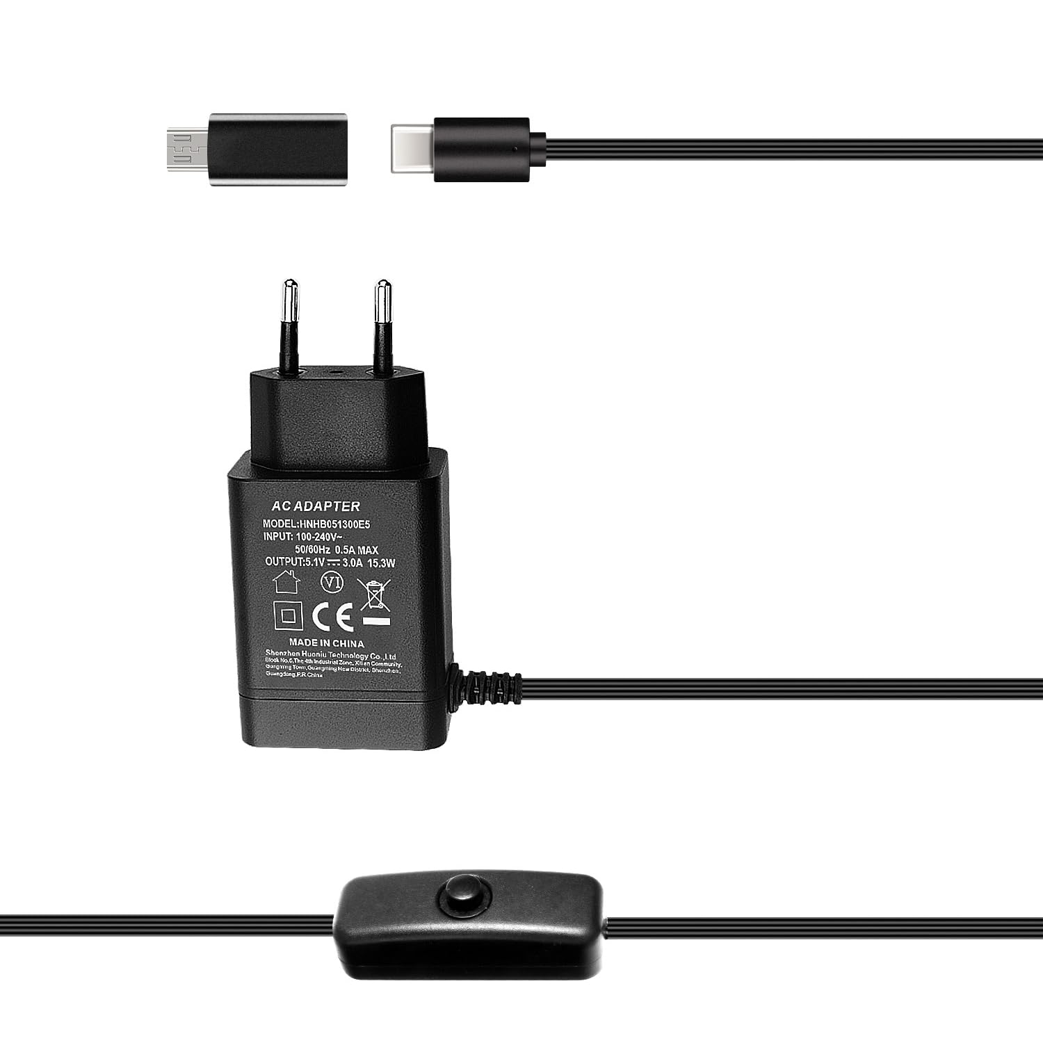 Cargador para Raspberry Pi 3/4, Cargador de 5.1V / 3A USB-C con Conector ON/Off para Raspberry Pi 3 4 Modell B,para Raspberry Pi 4