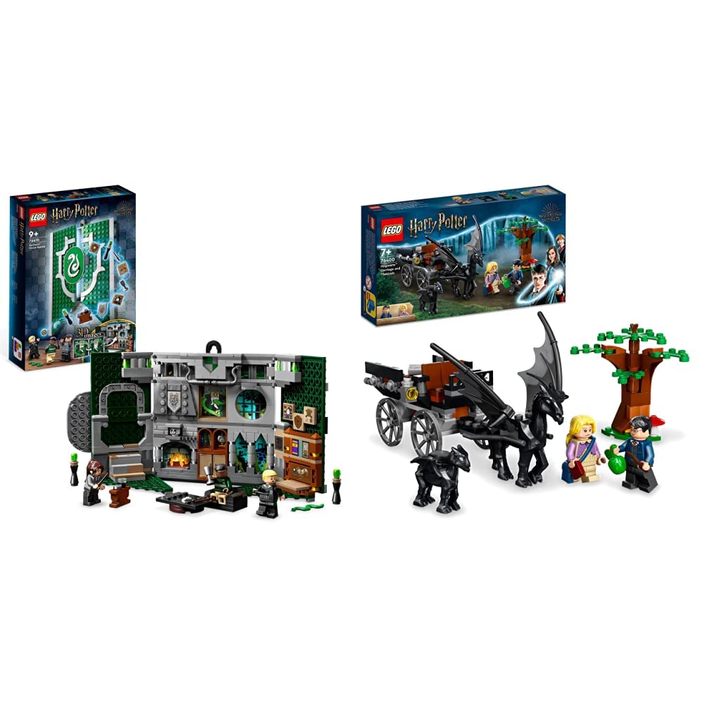 LEGO 76410 Harry Potter Slytherin House Banner Set, Hogwarts Castle Common Room Toy or Wall Display & 76400 Harry Potter Hogwarts Carriage & Thestrals Set