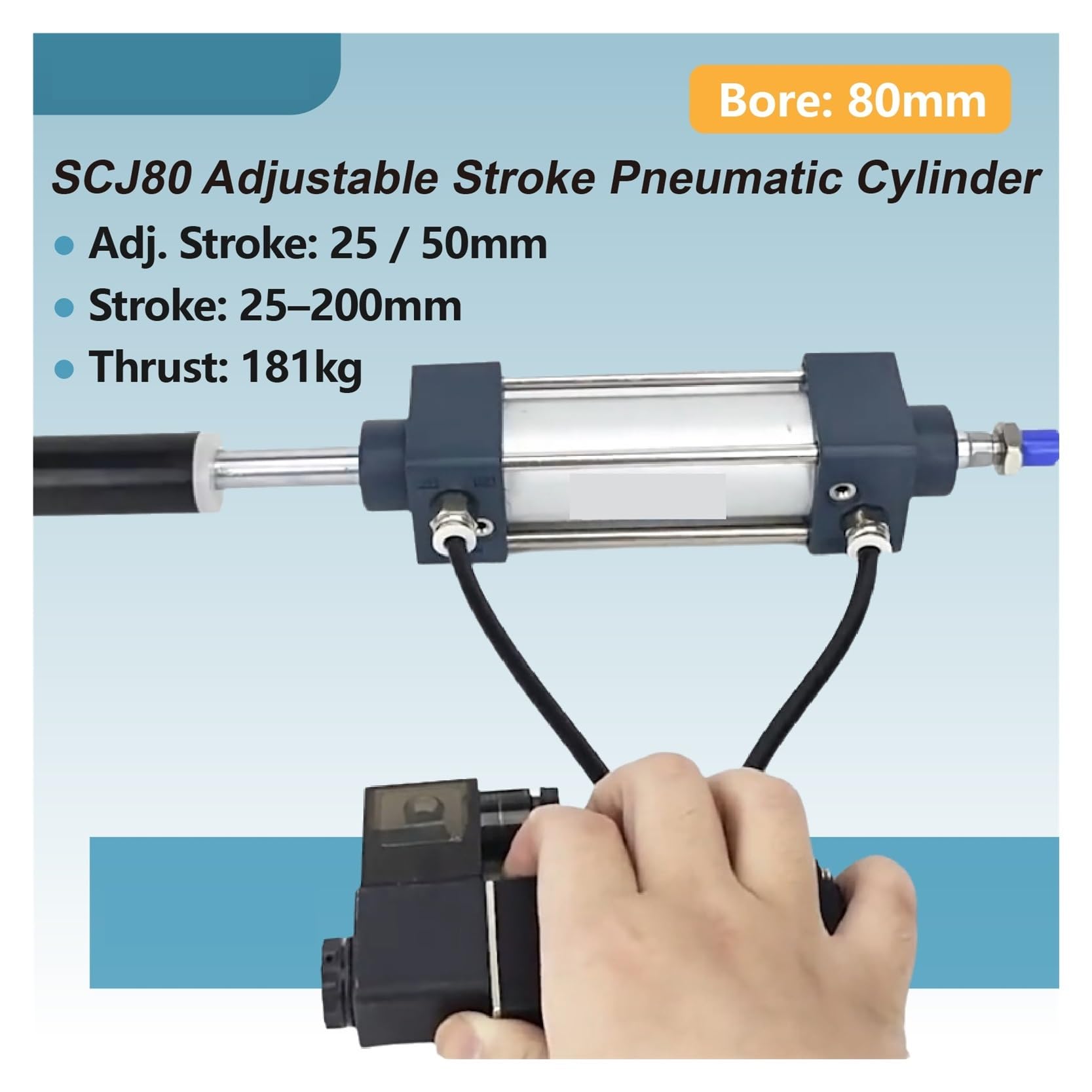 SCJ-Serie verstellbarer Hub-Luftzylinder, 80 mm Bohrung, 181 kg Schub, doppeltwirkender Pneumatikzylinder mit Magnetkolben