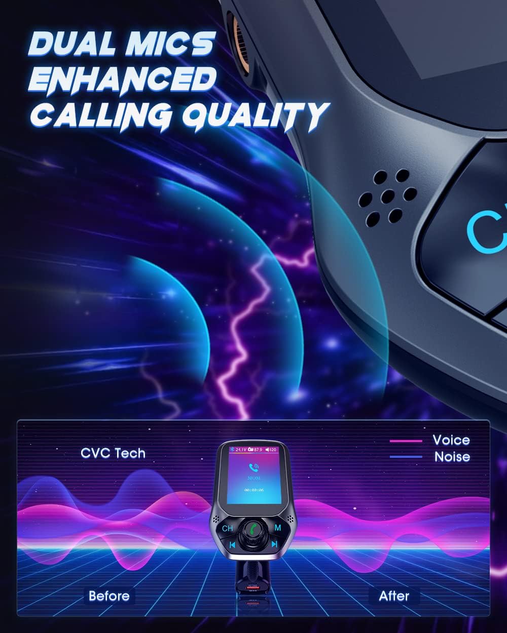 Bluetooth Car Adapter - [Upgraded] CONFASE PD20W+2 CVC Mics V5.0 Bluetooth FM Transmitter for Car [1.8'' Color Screen] [PD&QC3.0] [Hi-Fi & 5 EQ Modes] TF Card/U Disk/Aux Supports Siri Google Assistant