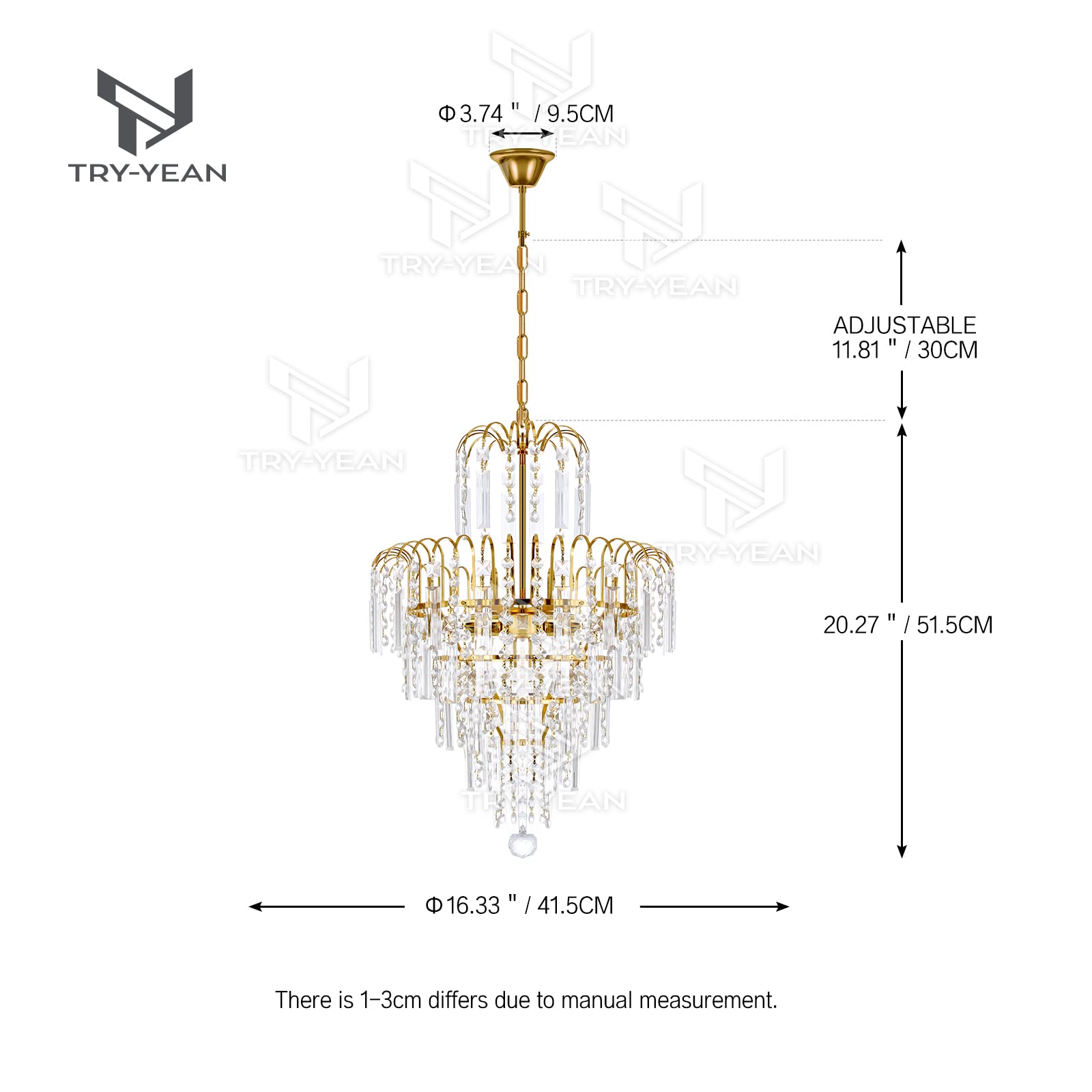 Lampadario in Cristallo Dorato Moderno 6 Livelli 4 Luci Plafoniera da Incasso per Camera da Letto, Soggiorno, Cucina, Hotel