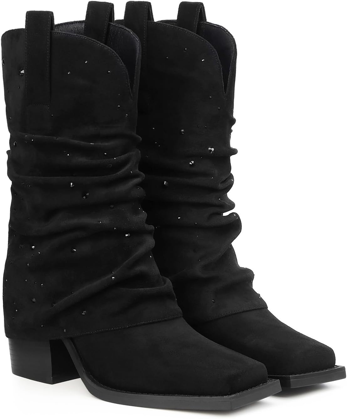 Cowboy Boots for Women Cowgirl Mid Calf Square Toe Fold Over Chunky... - Picture 42 of 56