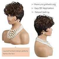 Vista 4 de Pelucas Pixie cortas para mujeres negras, pelucas Pixie de corte Auburn con flequillo, pelucas cortas rizadas para mujeres negras, peluca de corte