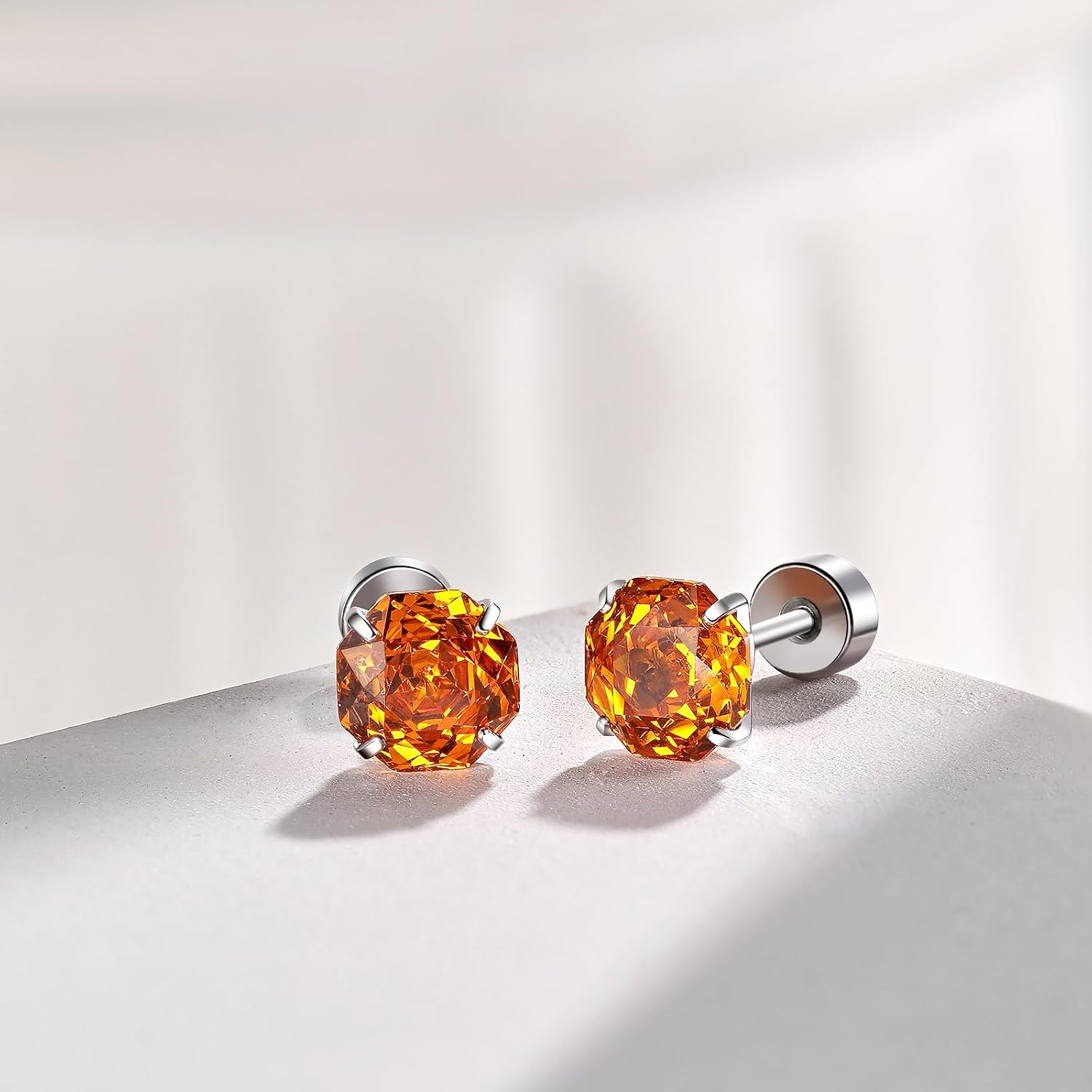 Zircon Flat Back Screw Hypoallergenic Surgical Steel Stud Earrings