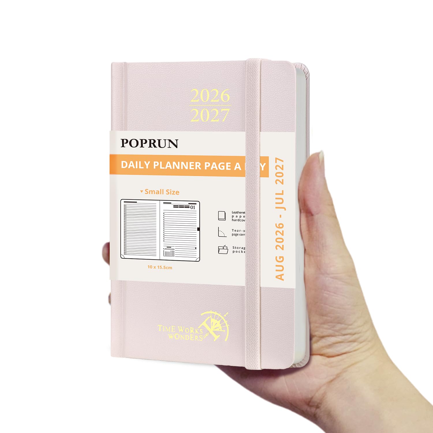 POPRUN Academic Pocket Diary 2026-2027 Day to Page A6 Hardback Mid Year Daily 26/27 Planner (Aug'26 - Jul'27) A Day per Page 1 Hour Interval Appointment Book(Light Pink)