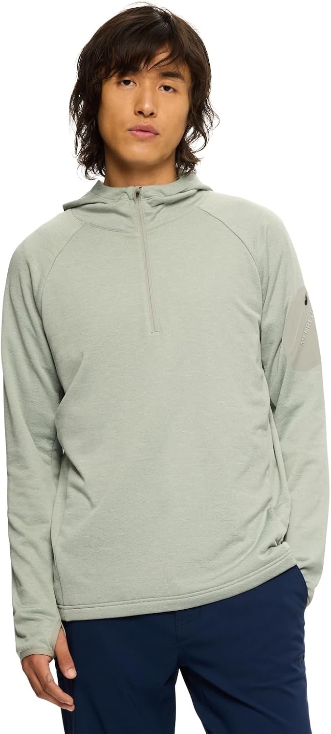 Merrell Men's Quarter Zip Active Hoodie, Long Sleeve Outdoor Pullover Hooded Jacket in S-XXL