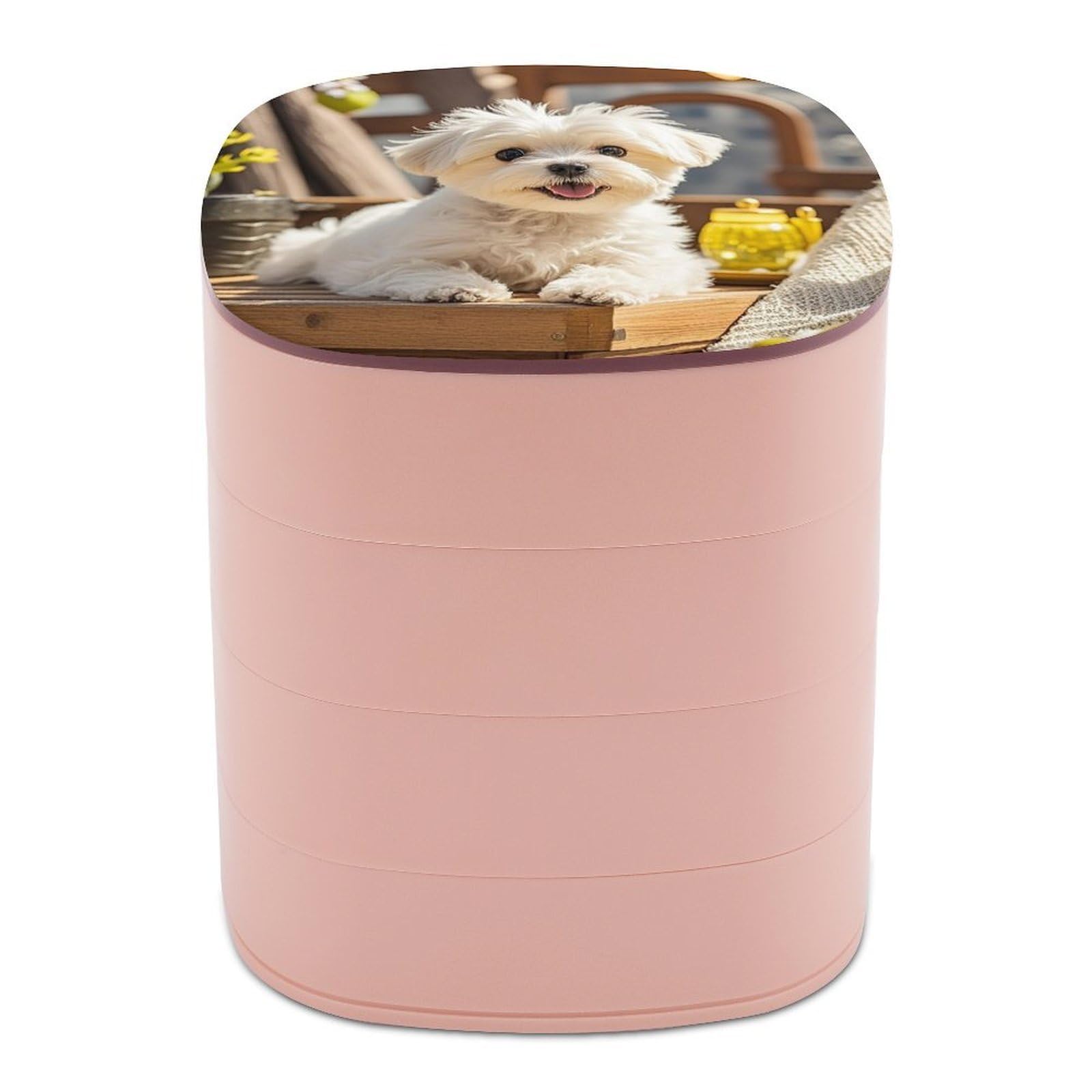 VstaDank Cute Maltese Puppy Dog Jewelry Case Women Portable Travel Jewelry Box Rotating Jewelry Organizer with Mirror Multi-Layer Necklace Ring Earring Storage Box for Bracelets Rings