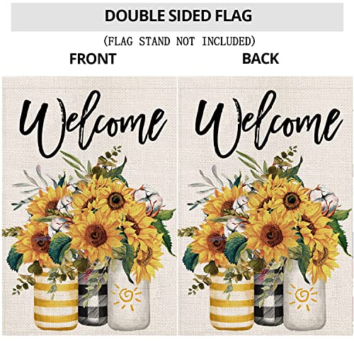 Summer Welcome Garden Flags 12X18 Inch Double Sided,Sunflowers In Mason Jar Small Yard Flags For Outdoor,Seasonal Decoration For Spring Farmhouse Holiday Outside #TOP6
