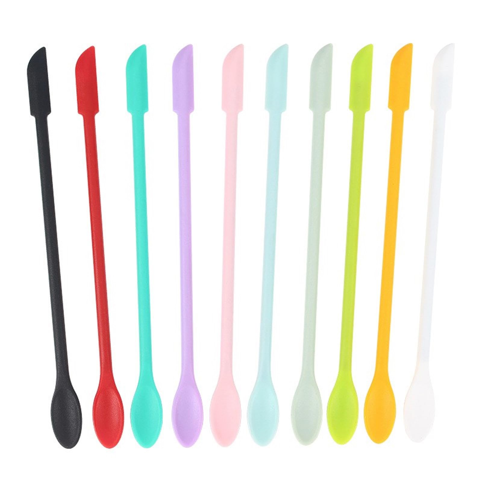Kaeltsyn Of 10 Silicone Double-Ended Cosmetic Scoops Spatulas for Makeup Application and Bottle Scraping Small Double Ended Spoon