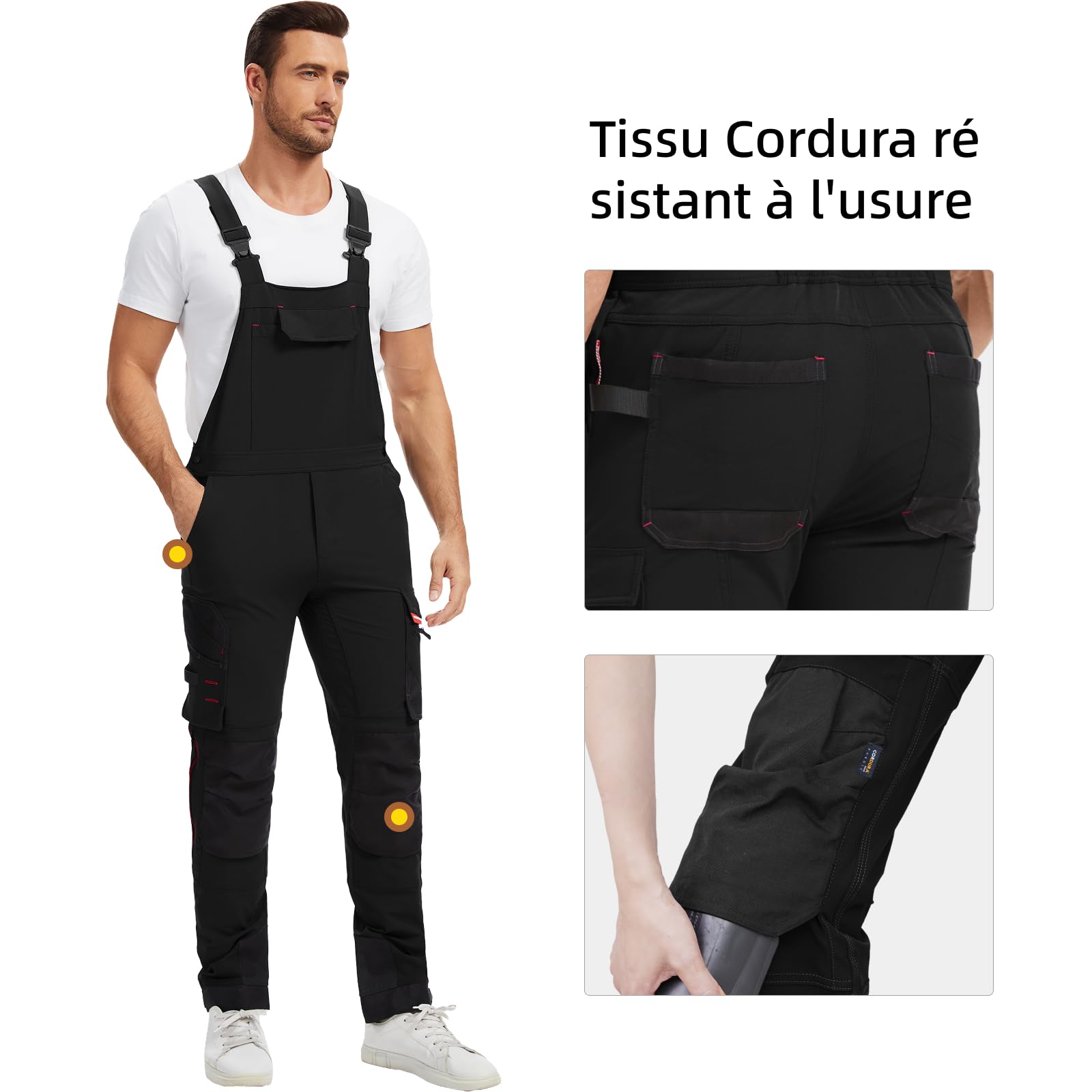 WORK IDEA Salopette de travail pour homme avec une bonne extensibilité, de nombreuses poches et une utilisation partielle du tissu Cordura pour une meilleure résistance à l'abrasion, adaptée à