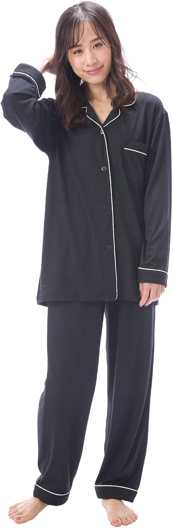 Amazon Nishiki ニシキ パジャマ レディース 長袖 パウダーストレッチ 伸縮性 シワになりにくい 前開き 上下セット 長ズボン 春 秋 ルームウェア 部屋着 パジャマ ルームウェアセット 通販