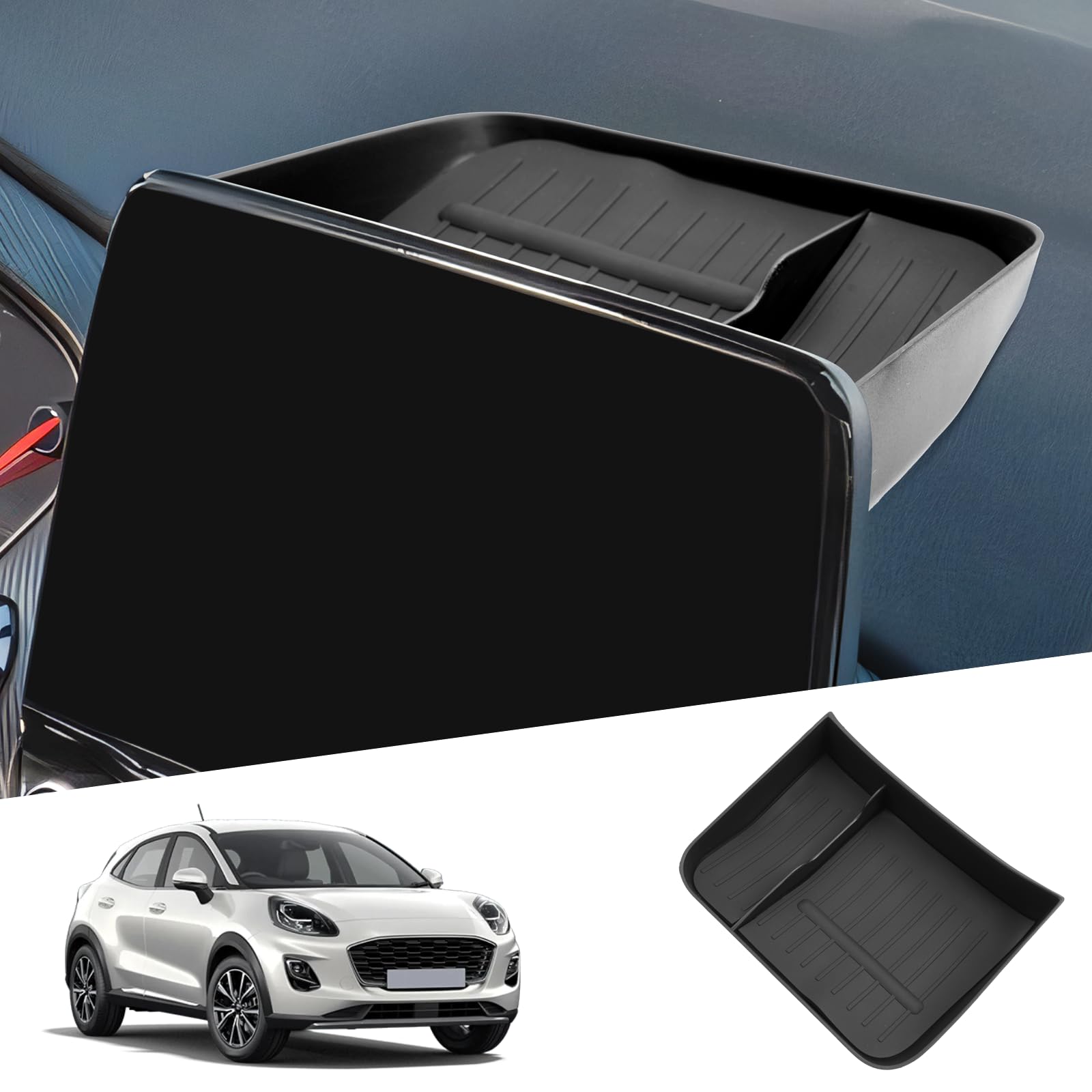 SHAOHAO Compatibile con Ford Puma MK2 / Kuga MK3 / ST/ST Line X 2020 2021 2022 2023 2024 Box Posteriore per Lo Schermo di Navigazione Console Centrale Immagazzinaggio Ford Puma Accessori Nero