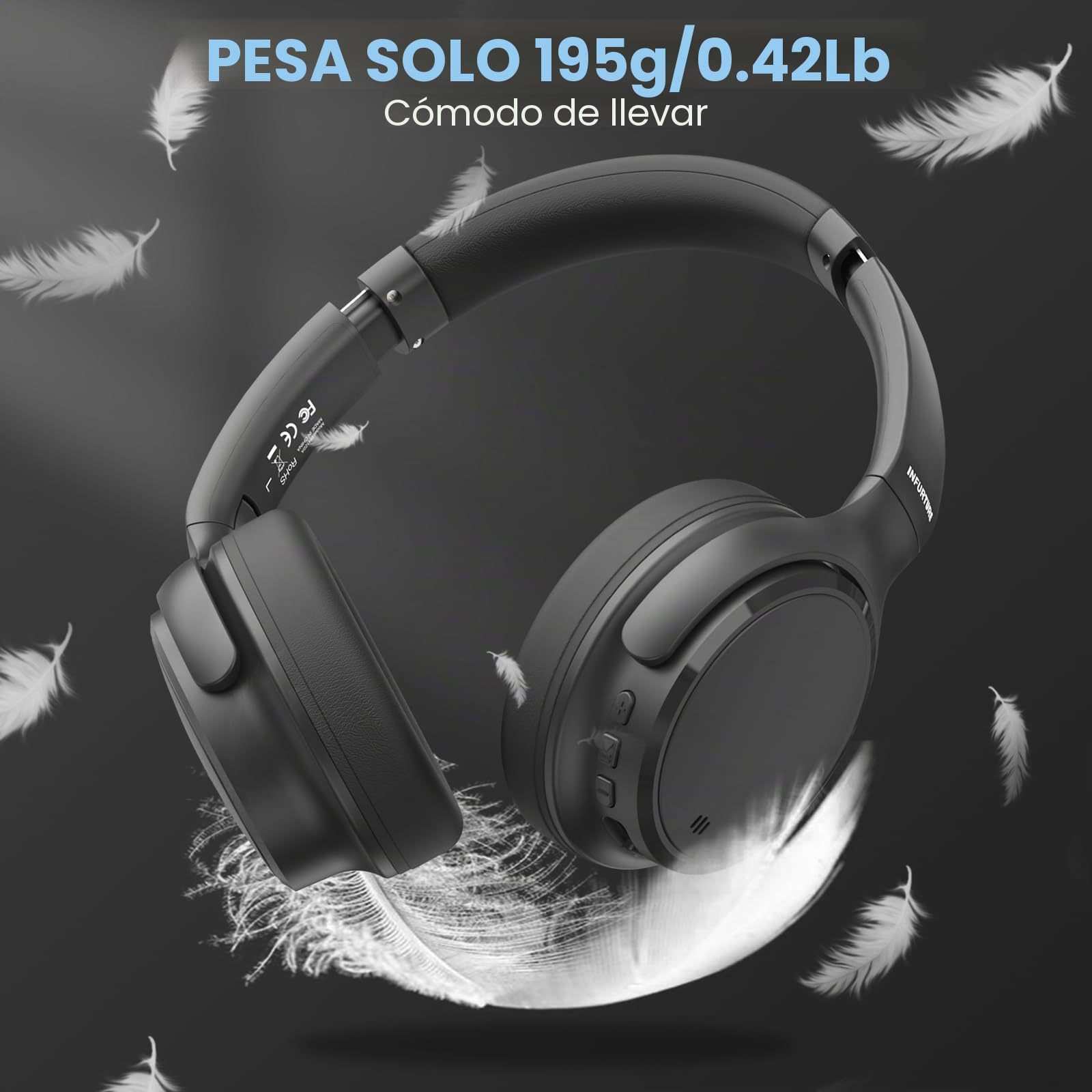 INFURTURE Auriculares Inalámbricos Bluetooth, Activa de Ruido con Modo Ecualizador, Bluetooth5.3 & 3.5 mm, Tiempo de Reproducción de 90 Horas, Regalos para Hombres, Mujeres, Adolescentes