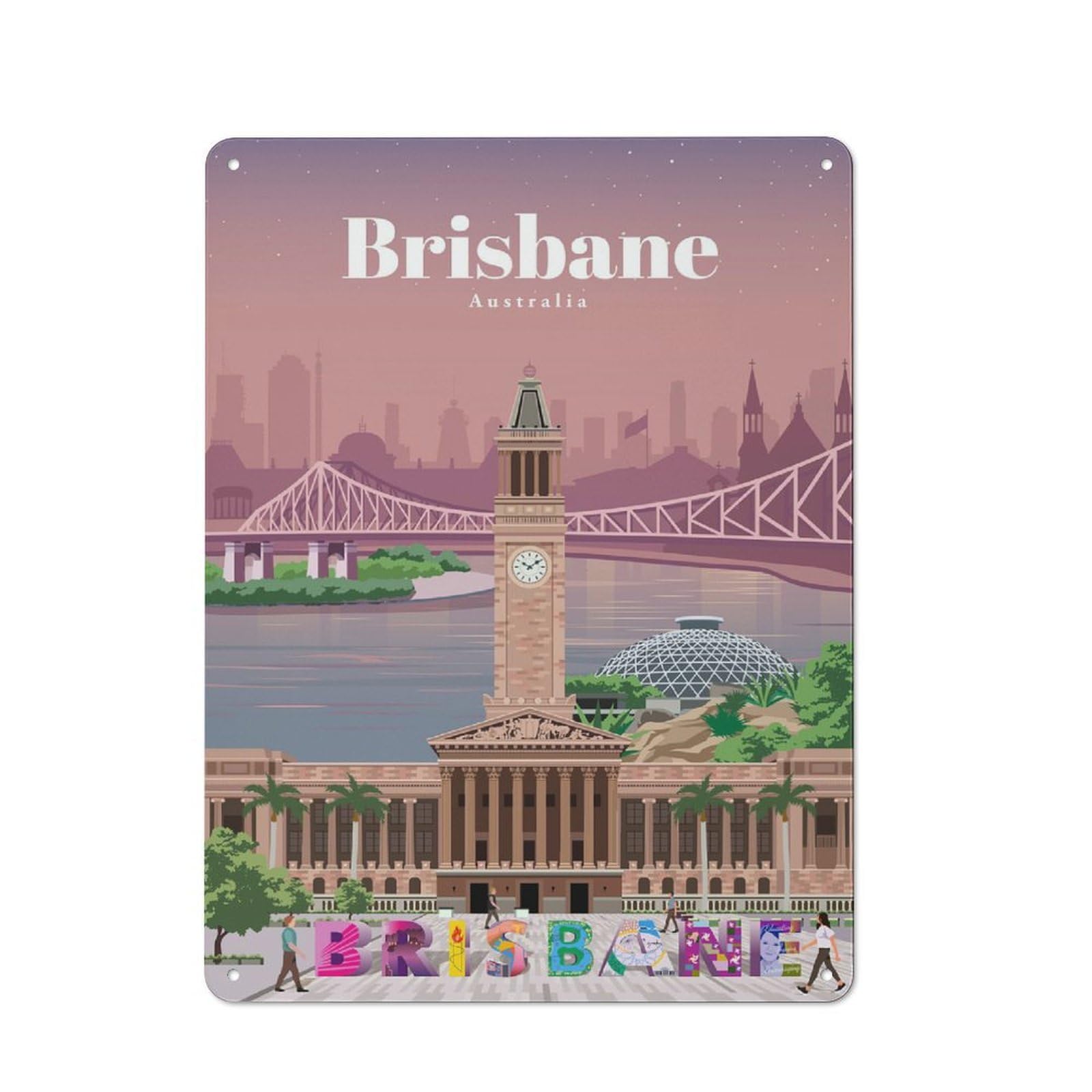 Junmoney Travel To Brisbane Printed Metal Sign 40X30cm For Hobby Room Or Studio, Gift Idea At Christmas For Creative Interior Collectors