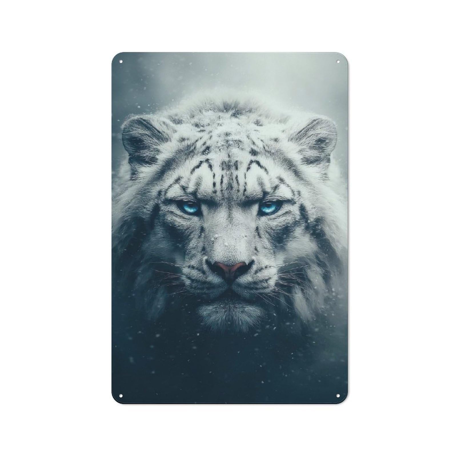 Junmoney Style Snow Leopard Portrait Rustic Metal Sign 30X20cm For Garden Room Or Summerhouse, For Themed Interiors In Garden Rooms And Summerhouses