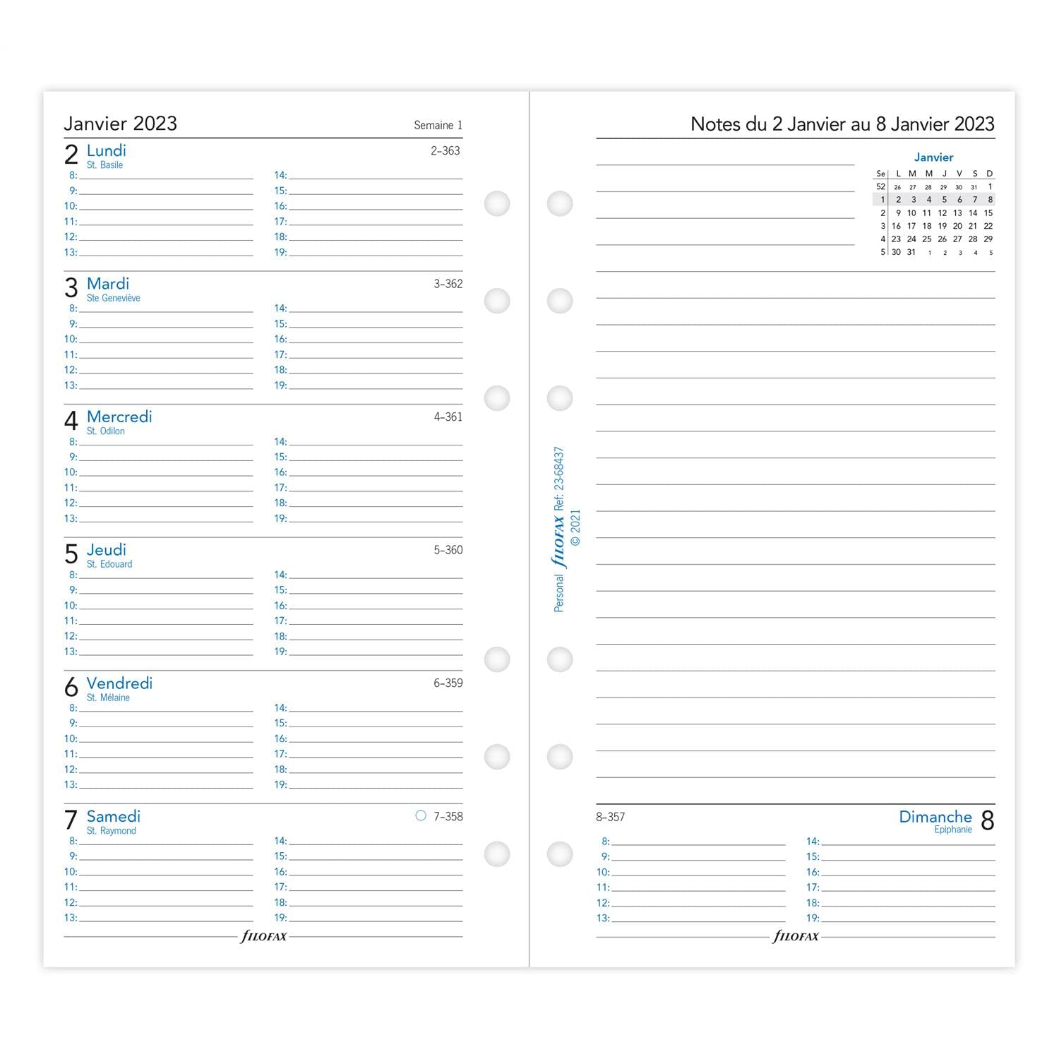 Filofax Week on 1 Page + Notes Page – French – Per – 2023