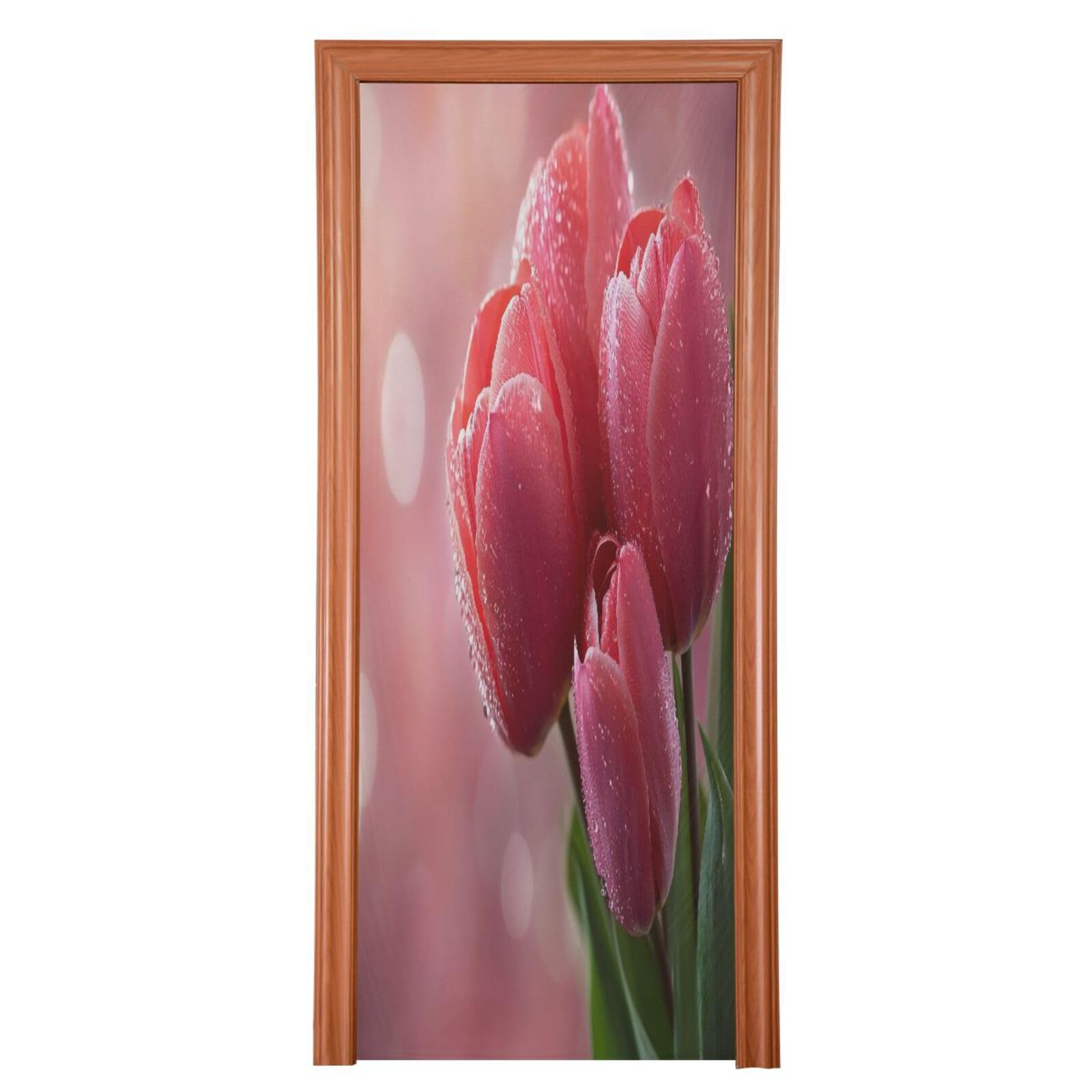 FLildon Mother's Day Tulip Flowers Door Cover Decoration, Party Accessory Porch Decor for Festive Ornament Room Door Covers 35 x 79 Inch