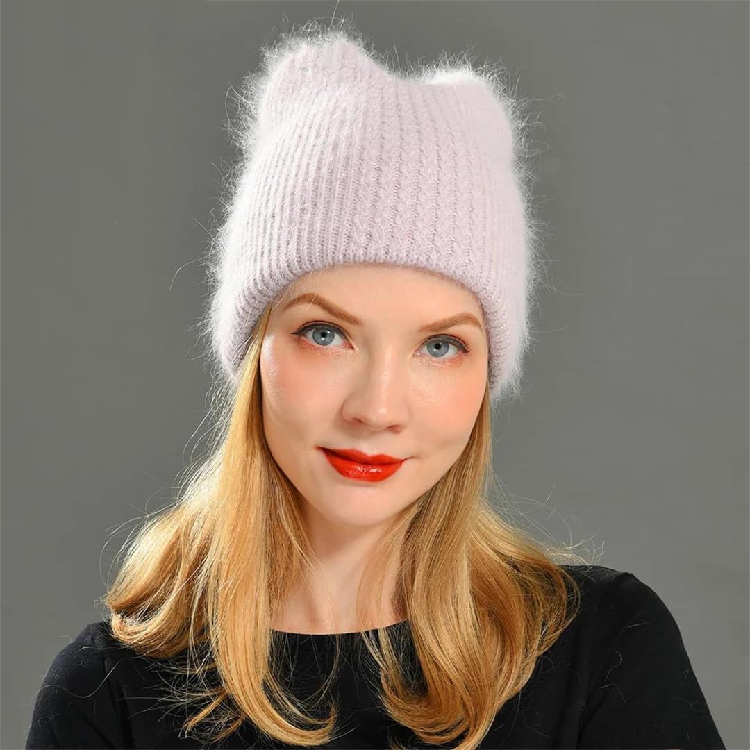 Gorro De Pelo Largo Para Mujer, Gorros De Punto Gruesos De Doble Capa De Invierno, Gorro Con Orejas De Gato Bonito Para Niña, Sombreros De Otoño