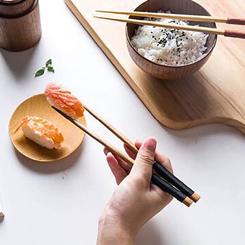 Coffret Cadeau de 5 Paires de Baguettes réutilisables en Bois, Baguettes à Sushi japonaises, Baguettes Chinoises de Luxe en Bois Naturel, Baguettes antidérapantes, Baguettes lavabl(E)