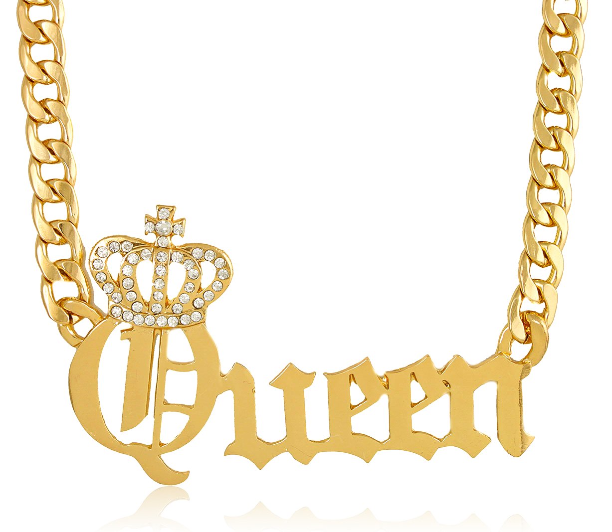 JOTWCrowned Queen Pendant with a 20 Inch Adjustable Cuban Chain Necklace - Goldtone or Silvertone