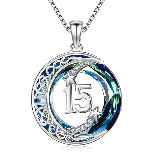 JUSTKIDSTOY Birthday Gifts for Women Girls 925 Sterling Silver Celtic Moon Star Necklace with Blue Crystal Pendant Jewelry for Sister Friends