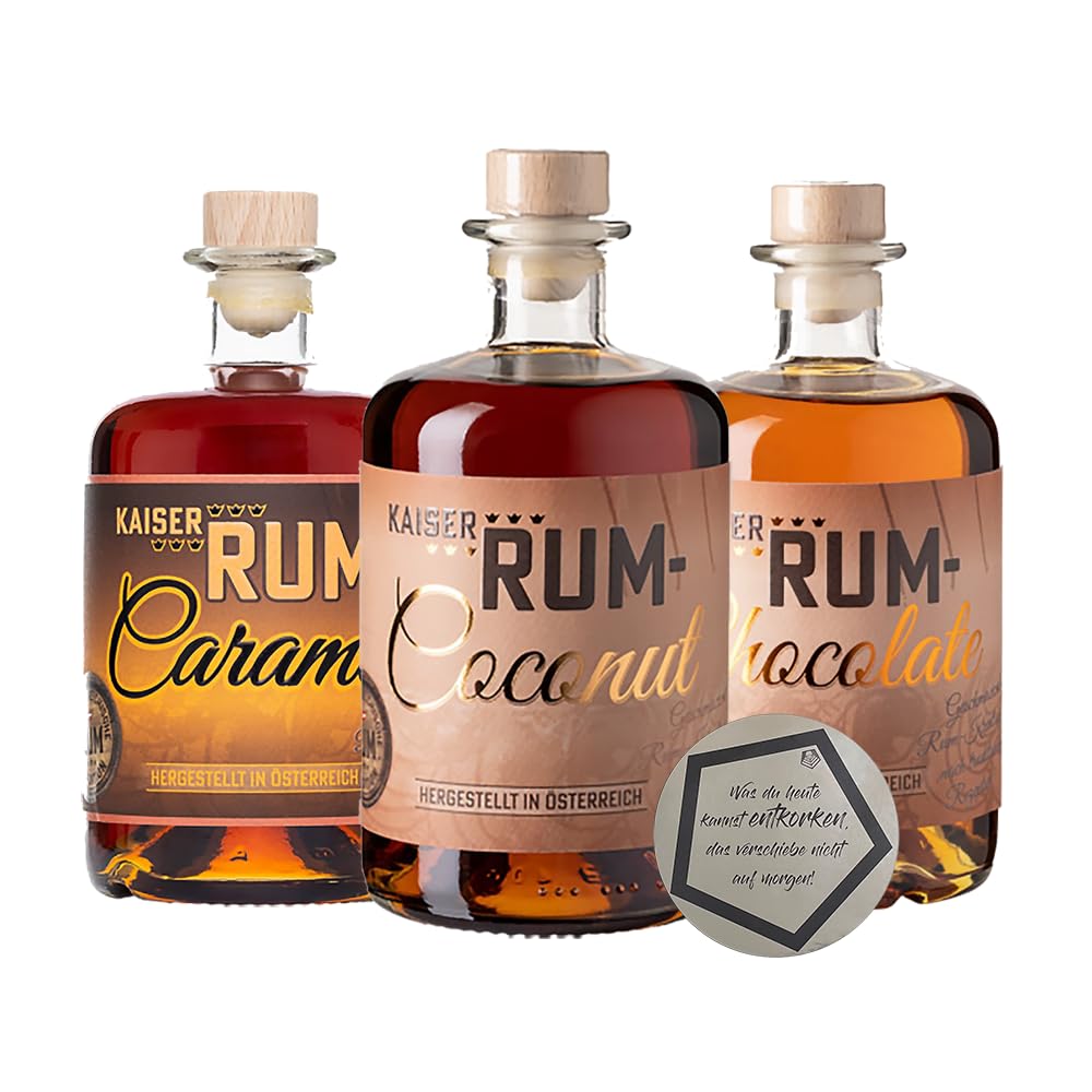 0.50 Liter Prinz Rum-Likör 3er Set 40% vol | Caramel, Coconut & Chocolate inkl. LOVEVINO Silver Button Sticker