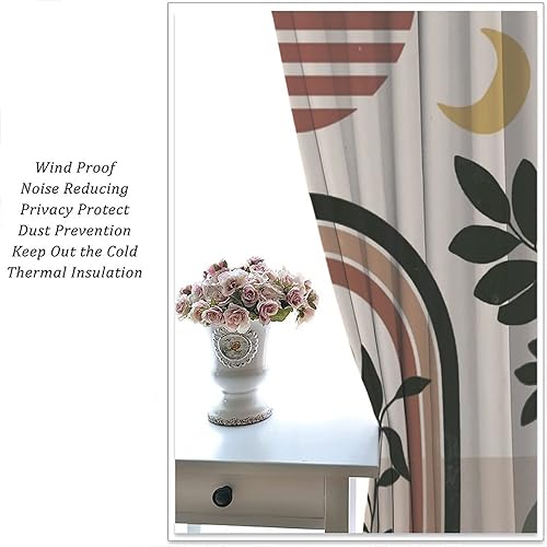 Miniatura 5 de INSFBRB Cortinas opacas de arte abstracto y moderno de mediados de siglo para dormitorio, diseño rústico bohemio, arco de plantas, luna, tratamiento