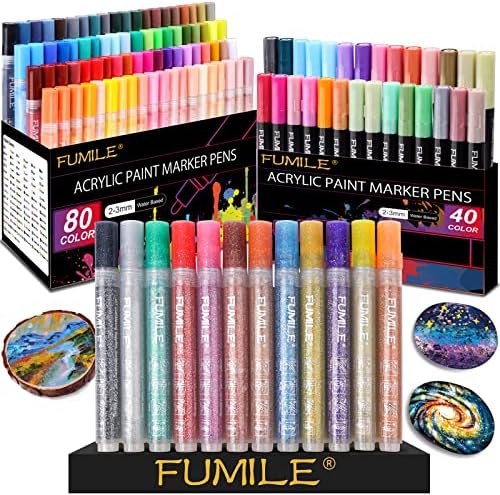 FUMILE Acrylic Paint Pens,120 Colors Acrylic Paint Marker Pen Set Include Metallic Color(28PCS),Blink Color(12 PCS) and Normal Color(80PCS). Ideal for Rock, Wood, Metal, Plastic, Glass, Easter Egg.