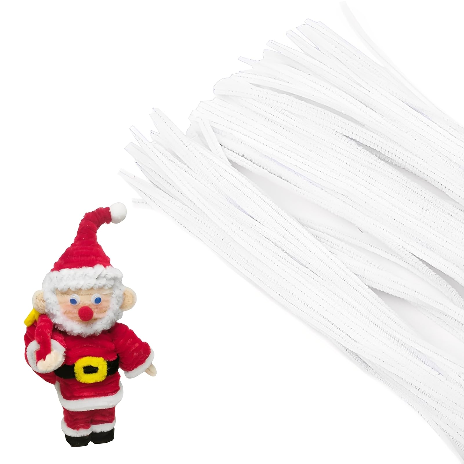 100 PCS Pipe Cleaners for Craft, Christmas Trees and Wreaths DIY Project Home crafts Handmade Material Package for Thanksgiving, Mother's Day, Christmas, Halloween.（White,30cm X 6mm）