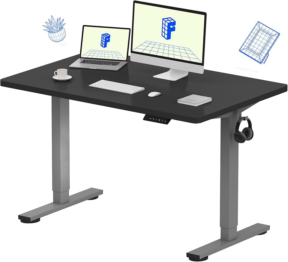 FLEXISPOT EN1 One-Piece Electric Height Adjustable Desk, 48 x 30 Inches Standing Desk Stand Up Desk Workstation (Silver Frame + 48 in Black Top, 2 Packages)