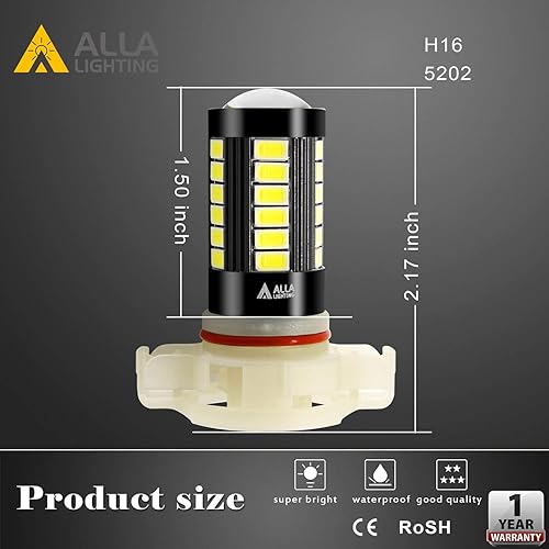 Miniatura 22 de Alla Lighting 2504 PSX24W Bombillas LED antiniebla 12276, xenón blanco de 6000 K, luz de 360°, 2800 lm, superbrillante, PG20/7 Base, antiniebla