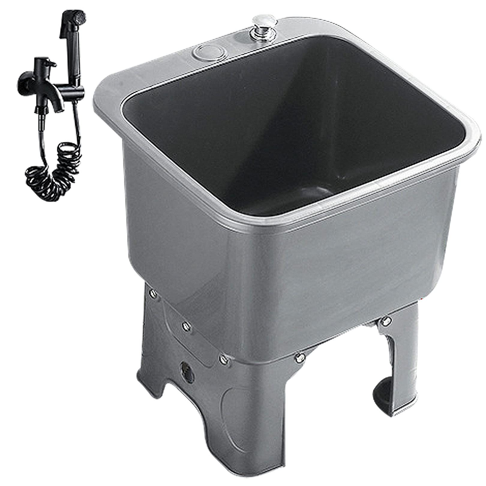 ASerZenith Mop Sink Floor Mount Mop Service Basin, Commercial Shop Sink With Faucet, Household Balcony Utility Sink Wash Station Laundry Tub Slop Sink,Grey