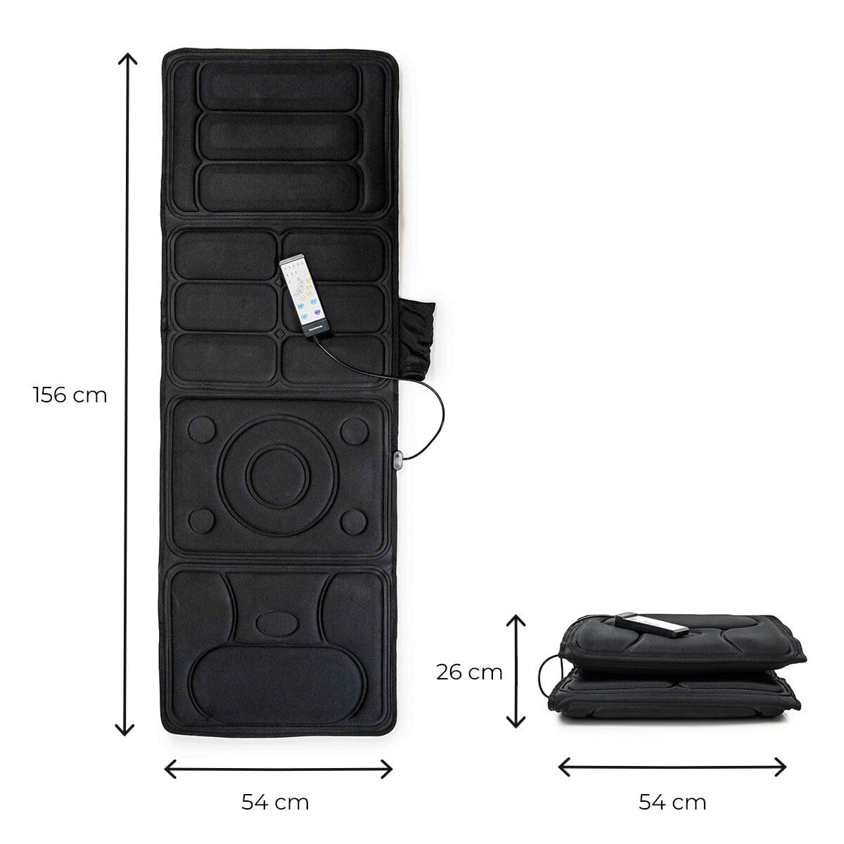 Colchón masajeador eléctrico con calefacción vibración, 10 motores vibrantes, 5 modos de masaje, 3 niveles de intensidad, calefacción lumbar, plegable, control remoto con cable, relajación muscular en