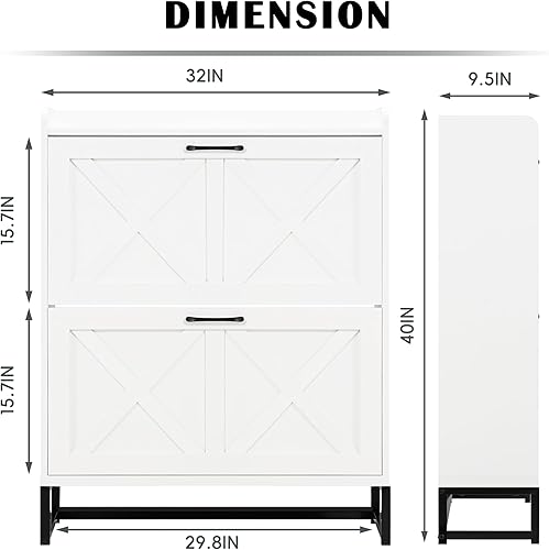Miniatura 2 de Zapatero con 2 cajones abatibles, armario independiente de almacenamiento de zapatos para entrada, armarios ocultos para entrada con patas de metal,
