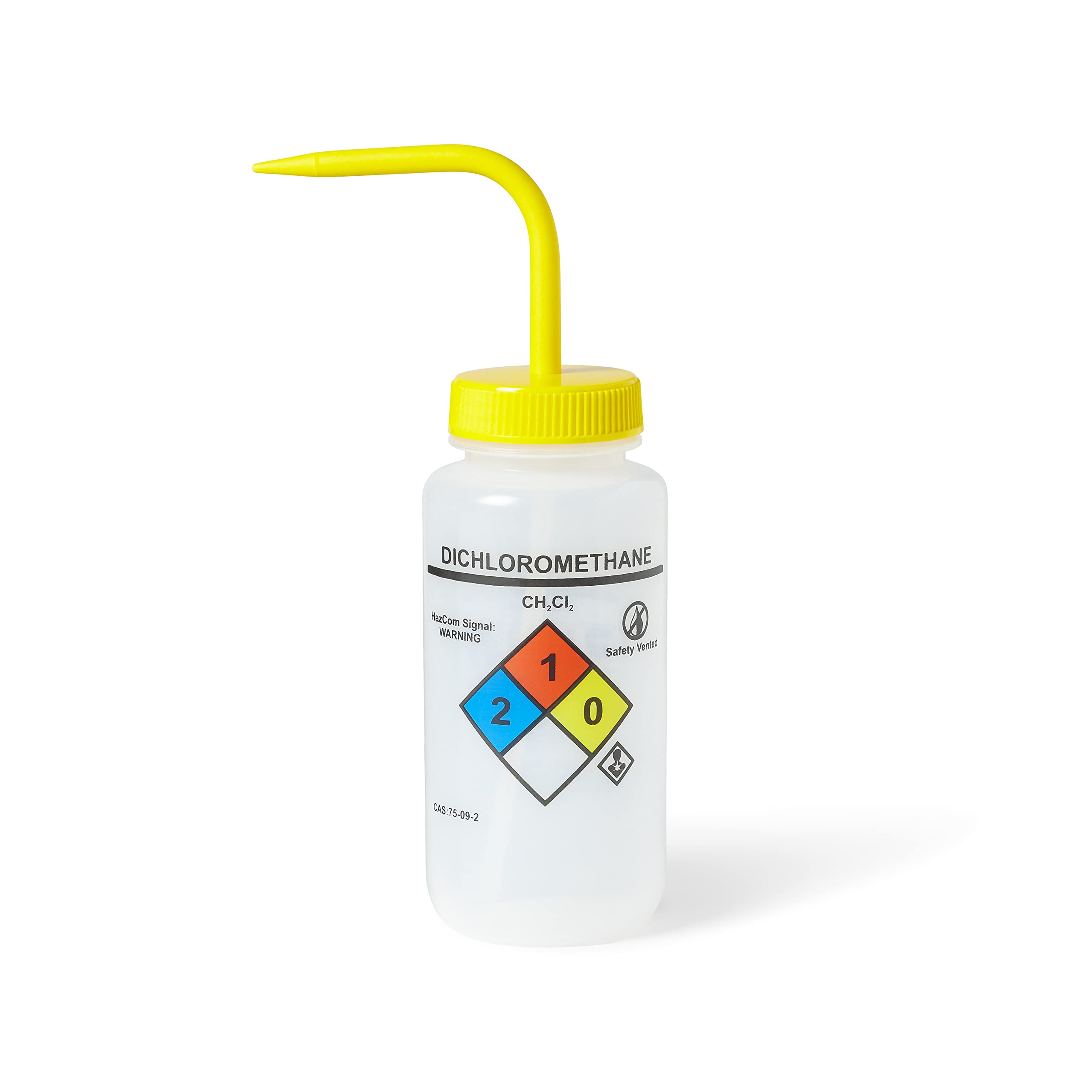 United Scientific™ UniSafe™ Wide Mouth LDPE Vented Wash Bottle, Dichloromethane, 500mL (16oz), 4-Color, Pack of 6