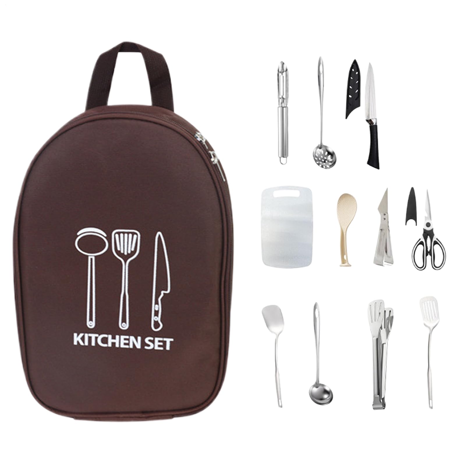Générique Kit Ustensiles Camping 12 Pièces d'Équipement de Cuisine | avec Sac de Rangement Équipement Culinaire pour le Camping pour Camping-Car, Plein Air, BBQ, Pique-nique et Randonnée