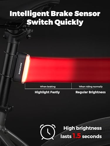 Miniatura 4 de ROCKBROS Luz trasera magnética para bicicleta, recargable USB-C, IPX6 impermeable, 7 modos, luz de ciclismo de seguridad para carretera y montaña
