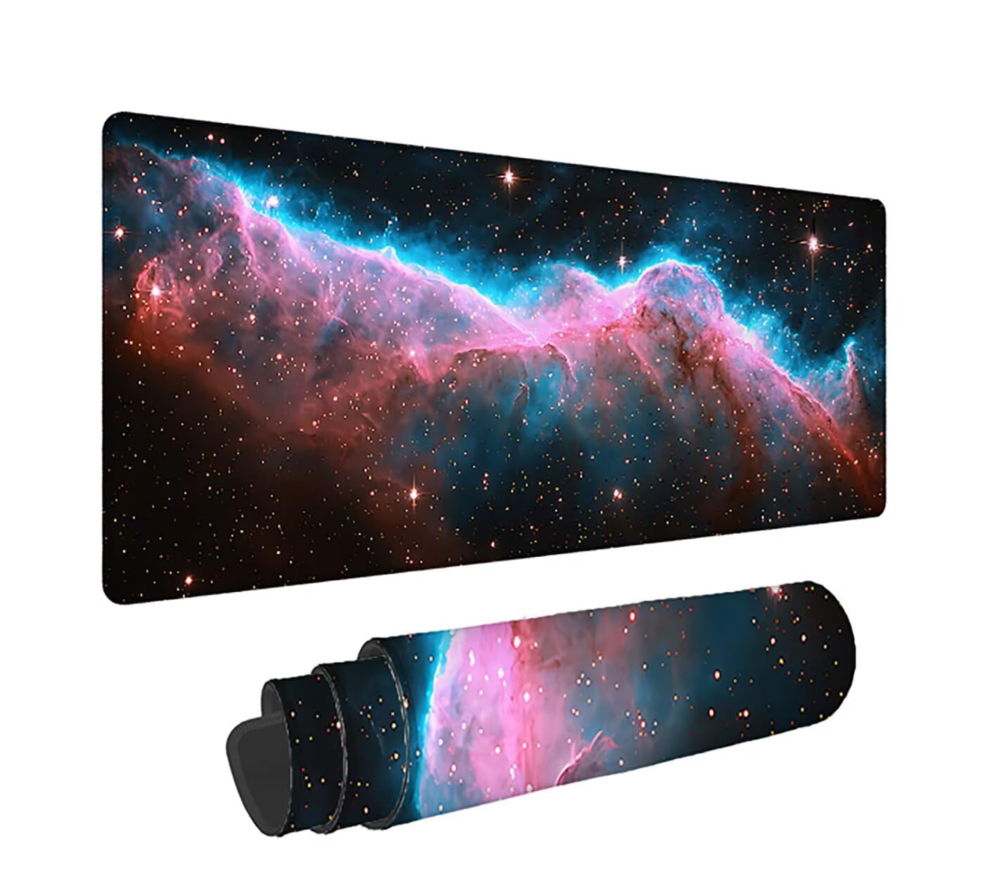 Podkładka pod mysz XXL, gwiaździste niebo, duża podkładka pod mysz gamingową 1600 x 800 x 3 mm, krajobraz z przeszyciami na krawędziach, ponadwymiarowa, antypoślizgowa gumowa podkładka, podkładka pod