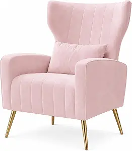 Velvet Accent Chair with Lumbar Pillow, Pink