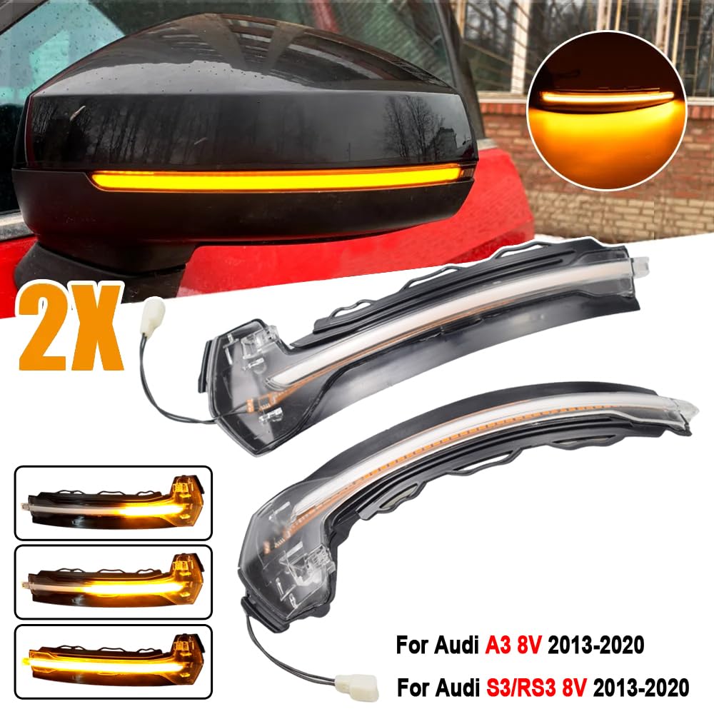 1 Par Luces de giro indicadoras intermitentes dinámicas para A-udi A3 8V S3 RS3 2013-2020 (Transparent)