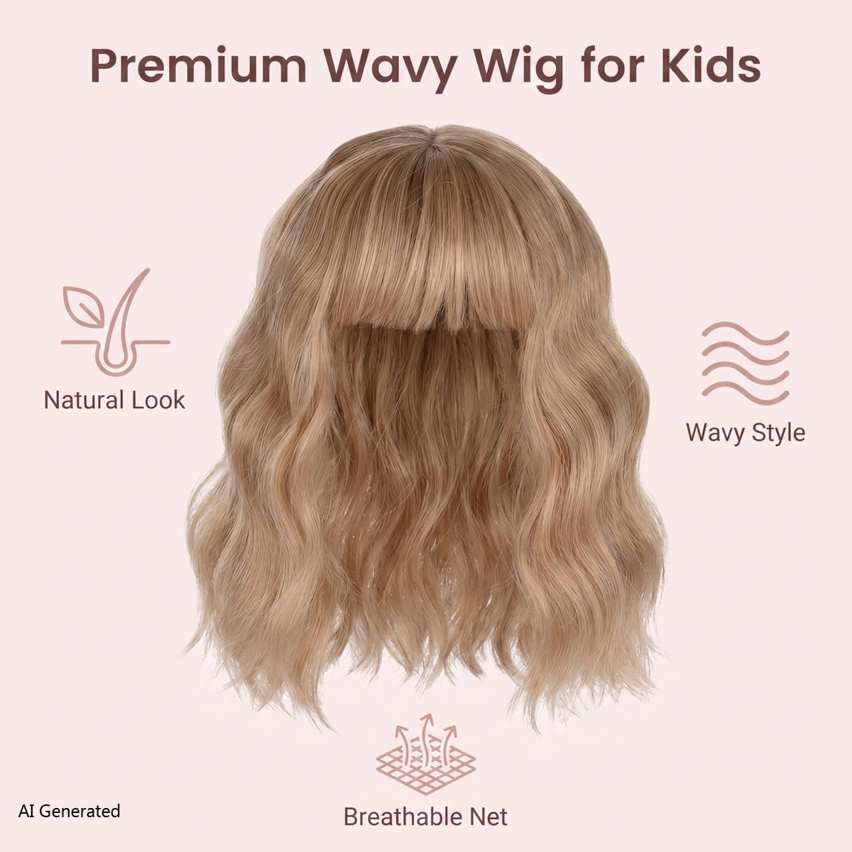 Kids Blonde Wig, Short Wavy Blonde Child Wig With Bang Synthetic Halloween Cosplay Blonde Hair Wigs for Kids Girl