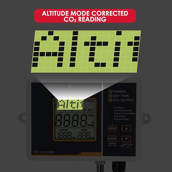CO2 Controller with Corded NDIR CO2 Sensor, Plug-in Carbon Dioxide Controller CO2 Monitor Can Fit with CO2 Regulator Inline Exhaust Fan to Adjust CO2 Level for Grow Tent, Grow Room, Home,Factory