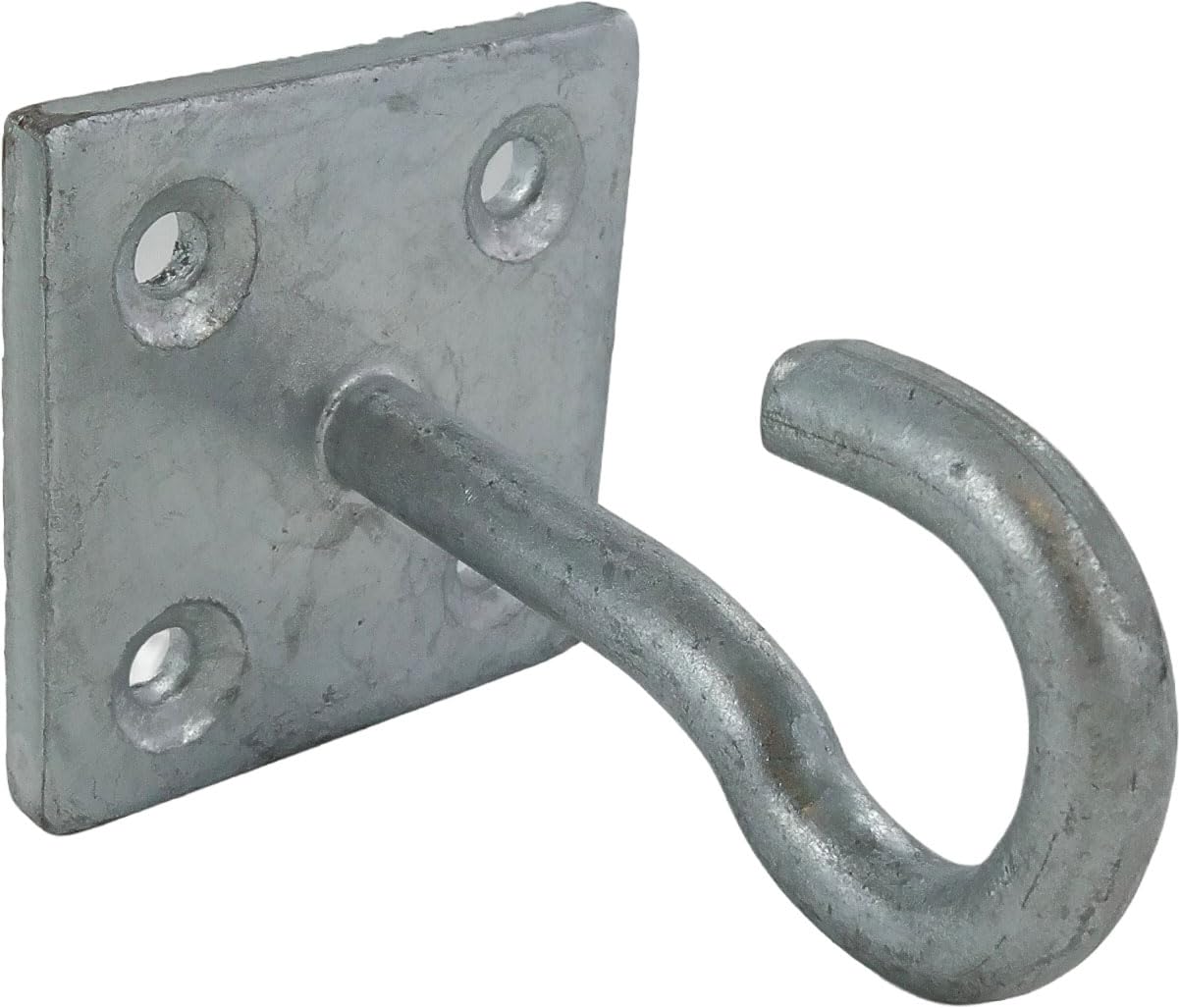 Merriway Argentée Bh01877 8Mm Galvanised Hook On Plate – Heavy Duty Rustproof Steel Hook, 50Mm Square Fixing Plate, Outdoor Laundry Clothes Line Support